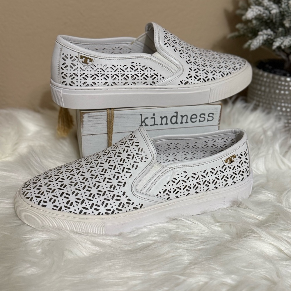 Tory Burch White Perforated Slip-On Sneakers